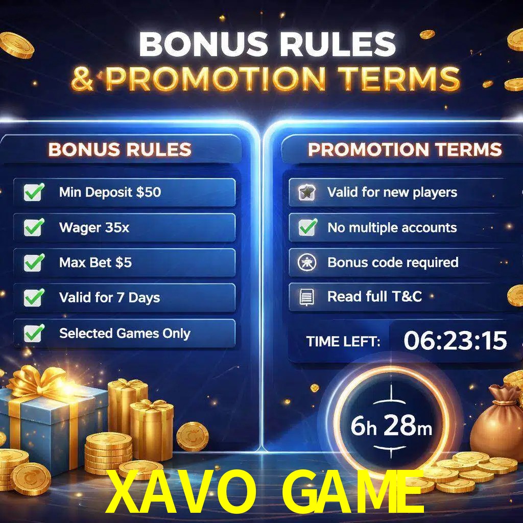 Reglas de promoción XAVO GAME y condiciones de bonos explicadas visualmente